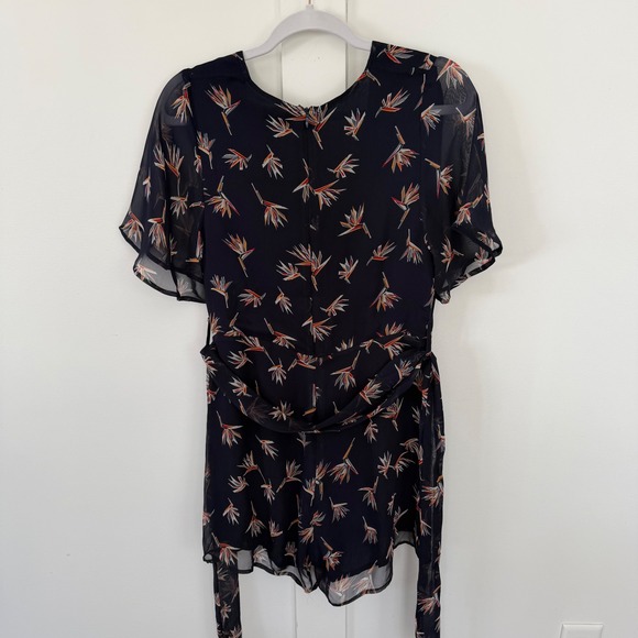 NEW Luca Couture Navy Blue Short Sleeve Romper Tropical Sheer Overlay Small NWT - Picture 7 of 13